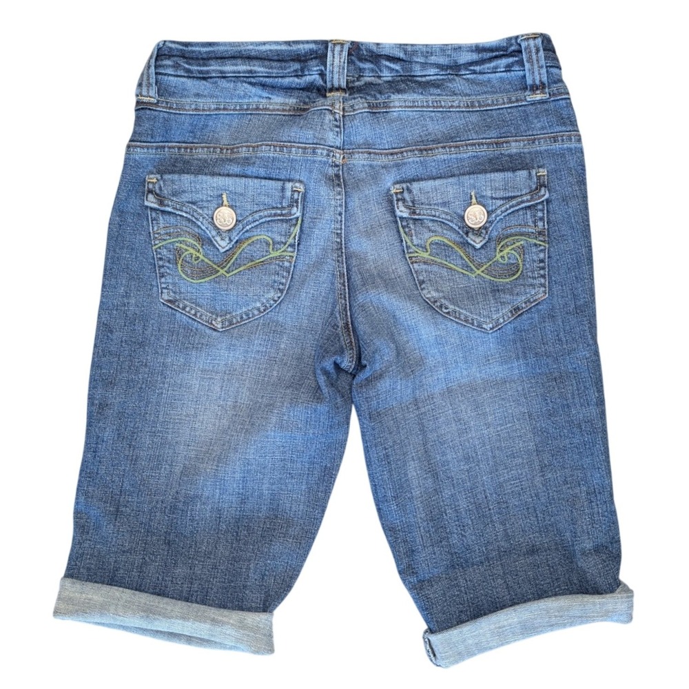 SB Denim Sz. 5 6 Blue Cotton Denim Jean Shorts Long Knee Length Rolled Hem